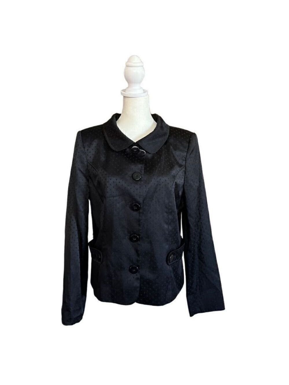 Perry Ellis Rome Polka Dotted Button Up Suit Jacket Black Size 12